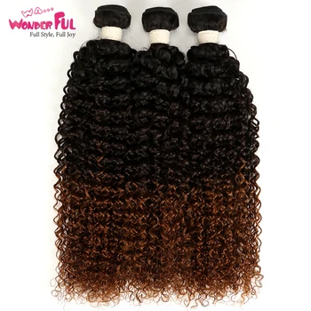 

Wonderful Human Hair Brazilian Ombre T1B/4/27 Kinky Curly Hair 3&4 Bundles Remy Three Tone Human Hair Wave Extension Free Ship