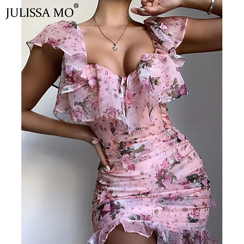 Женское платье с цветочным принтом JULISSA MO, облегающее короткое платье с открытыми плечами и оборками, элегантное вечернее платье с открытой ... Женское платье с цветочным принтом JULISSA MO, облегающее короткое платье с открытыми плечами и оборками, элегантное вечернее платье с открытой ...