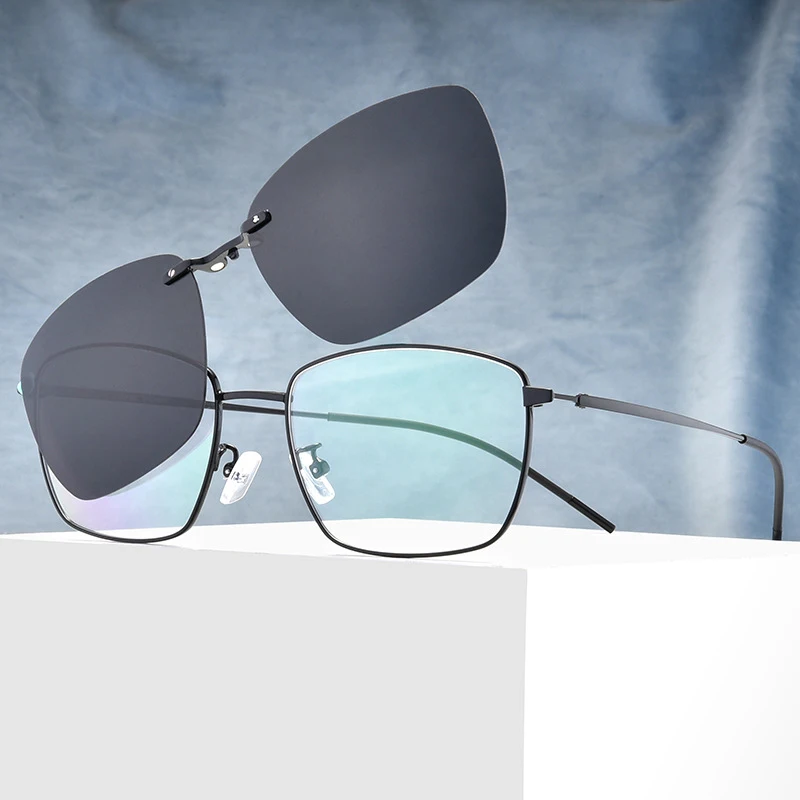 

Optical Glasses Frame Men Metal Ultralight Square Myopia Prescription Eyeglasses 2019 Male Metal Full With Clip On Sunglasses