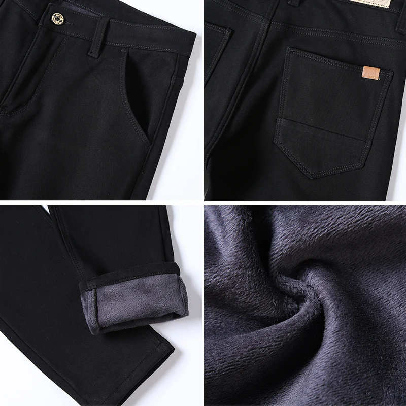 Зимние новые мужские теплые повседневные брюки бизнес мода Slim Fit стрейч плотные брюки мужские брендовые хаки ВМФ серые брюки