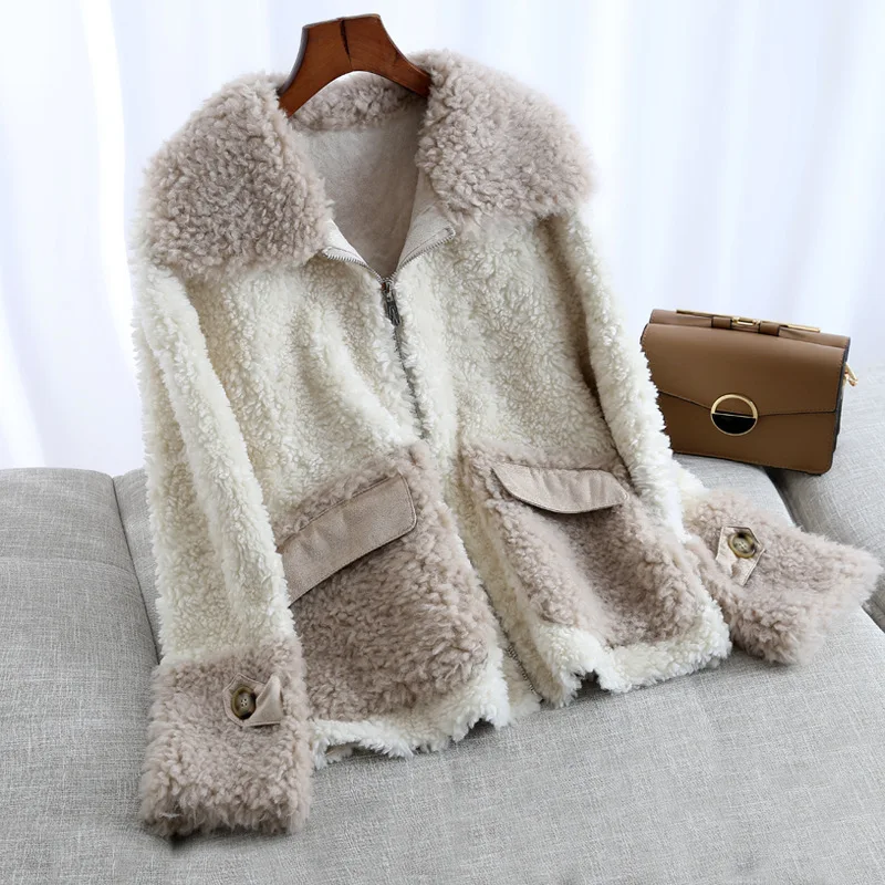 

Real Fur Coat 100% Wool Jacket Autumn Winter Coat Women Clothes 2020 Korean Vintage Sheep Shearling Tops Manteau Femme ZT4366