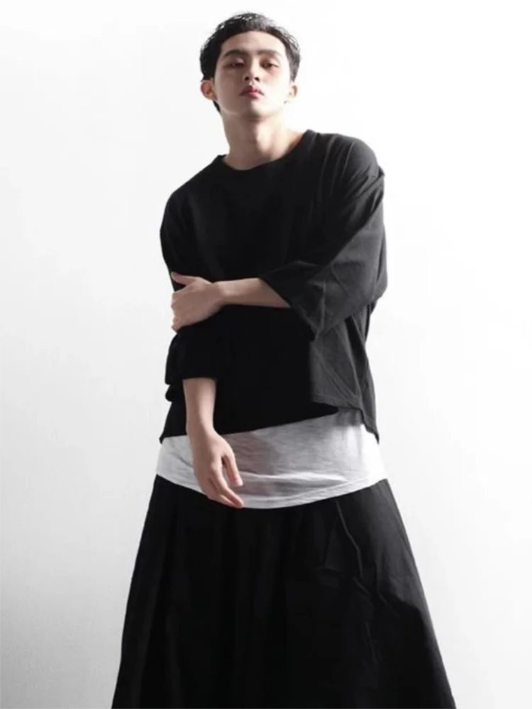 

Men's Short Sleeve T Shirt Summer New European And American Loose Asymmetric Round Collar Large Size Short Sleeve T Shirt