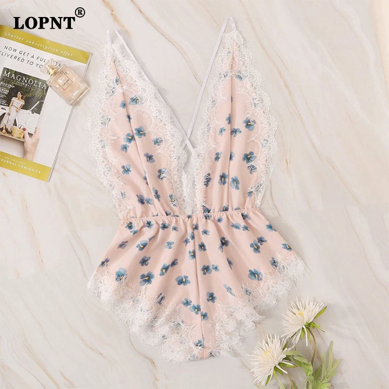 

LOPNT Women’s Pajamas Lace Print Sling Sleepwear Sexy Backless Three Point Underwear Ladies Hollow Intimates Smooth Nightwear