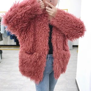 watermelon red color SJ1042 новое поступление черный цвет свободный размер Sandrafur женская меховая одежда для девочек - Цвет: watermelon red color