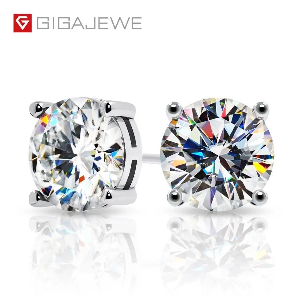 GIGAJEWE всего 6.0ct EF VVS Алмазный тест Пройденный Moissanite 18K покрытые белым золотом 925 серебряные серьги ювелирные