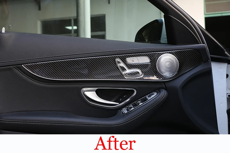 Carbon Fiber Door Armrest Window Lift Trim For Mercedes-Benz C-Class W205 BCC4