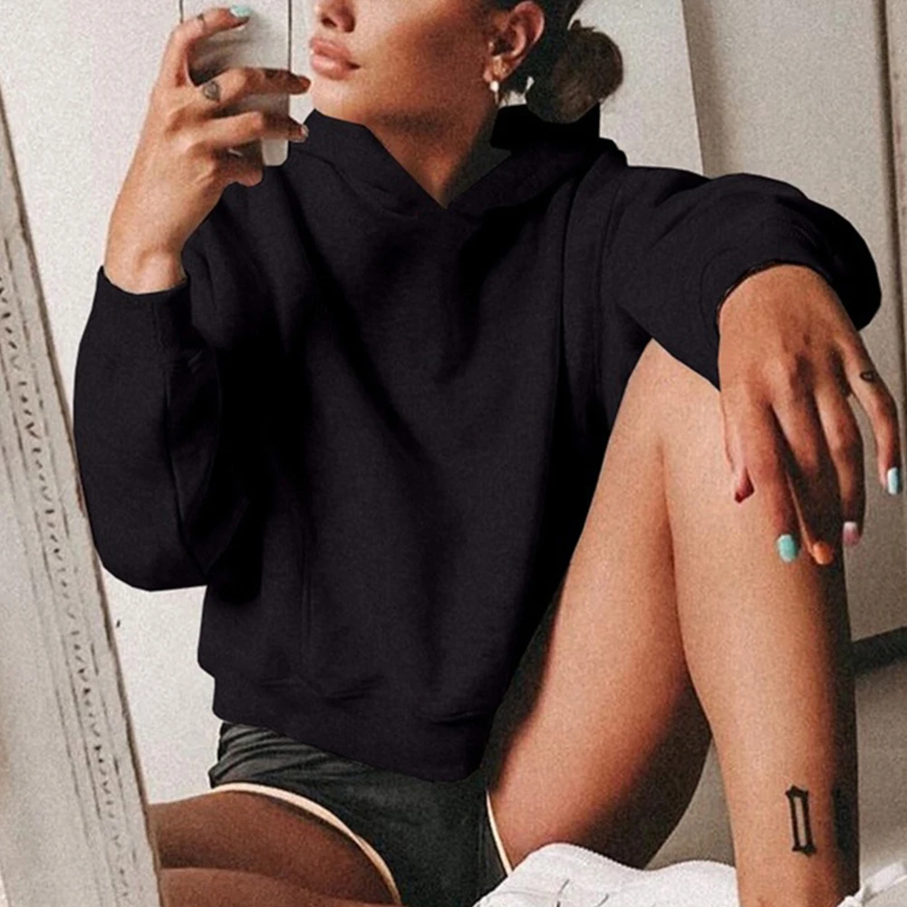 

Shopping Daily V Neck Fashion Women Hoodies Long Sleeve Home Soft Loose Solid Casual Short Vacation Pullover