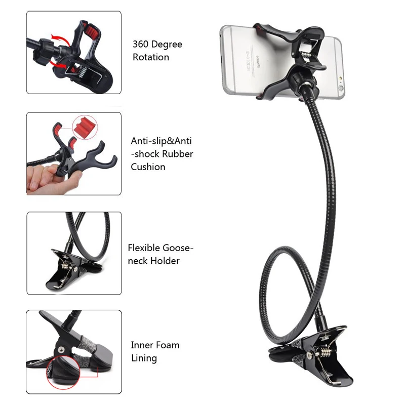 Metal Strong Lazy Holder Long Arm Flexible Bed Lazy Bracket Desk Phone Holder for iPhone Desktop Mo