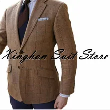 

Fashion Design Tailor-Made 1 Piece Brown Herringbone Plaid Notch Lapel Two Buttons Coat For Business Office Formal Slim Fit Wear