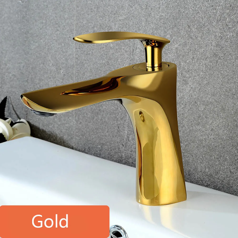 Gold Смеситель для ванной комнаты, латунный кран для ванной комнаты, смеситель горячей и холодной воды, хромированный кран с одной ручкой и одним отверстием, кран для раковины для ванной комнаты, WB-601 - Цвет: Gold