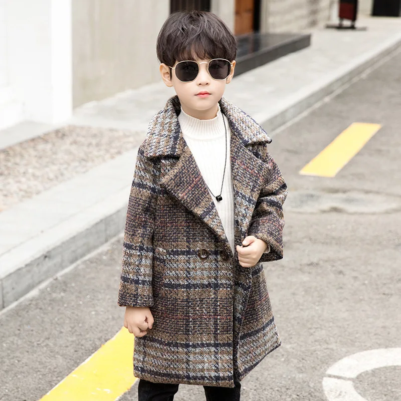 Winter Jackets Boys Solid Woolen Double-breasted Baby Boy Trench Coat Lapel 3 4 5 6 7 Y Kids Outerwear Coats For Boy Windbreaker - Цвет: Серый