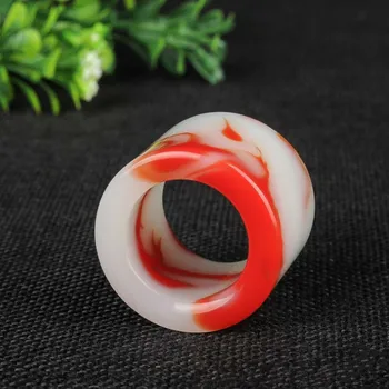 

NATURAL RED WHITE JADE STONE RING CHINESE HAND-CARVED CHARM JADEITE JEWELRY ACCESSORIES FASHION AMULET FOR MEN WOMEN LUCKY GIFTS