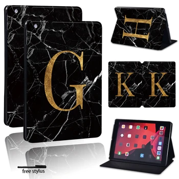 

For iPad 2 3 4 5 6 7/Air 1 2 3 /Pro 2nd Gen 10.5/Pro 11-Printed 26 letters PU Leather Tablet Stand Shockproof Folio Cover Case