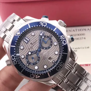 

Luxury Brand New Men Automatic Mechanical Watch Silver Grey Dial James Bond 007 Blue Ceramic Bezel Sapphire Master Watches 44MM
