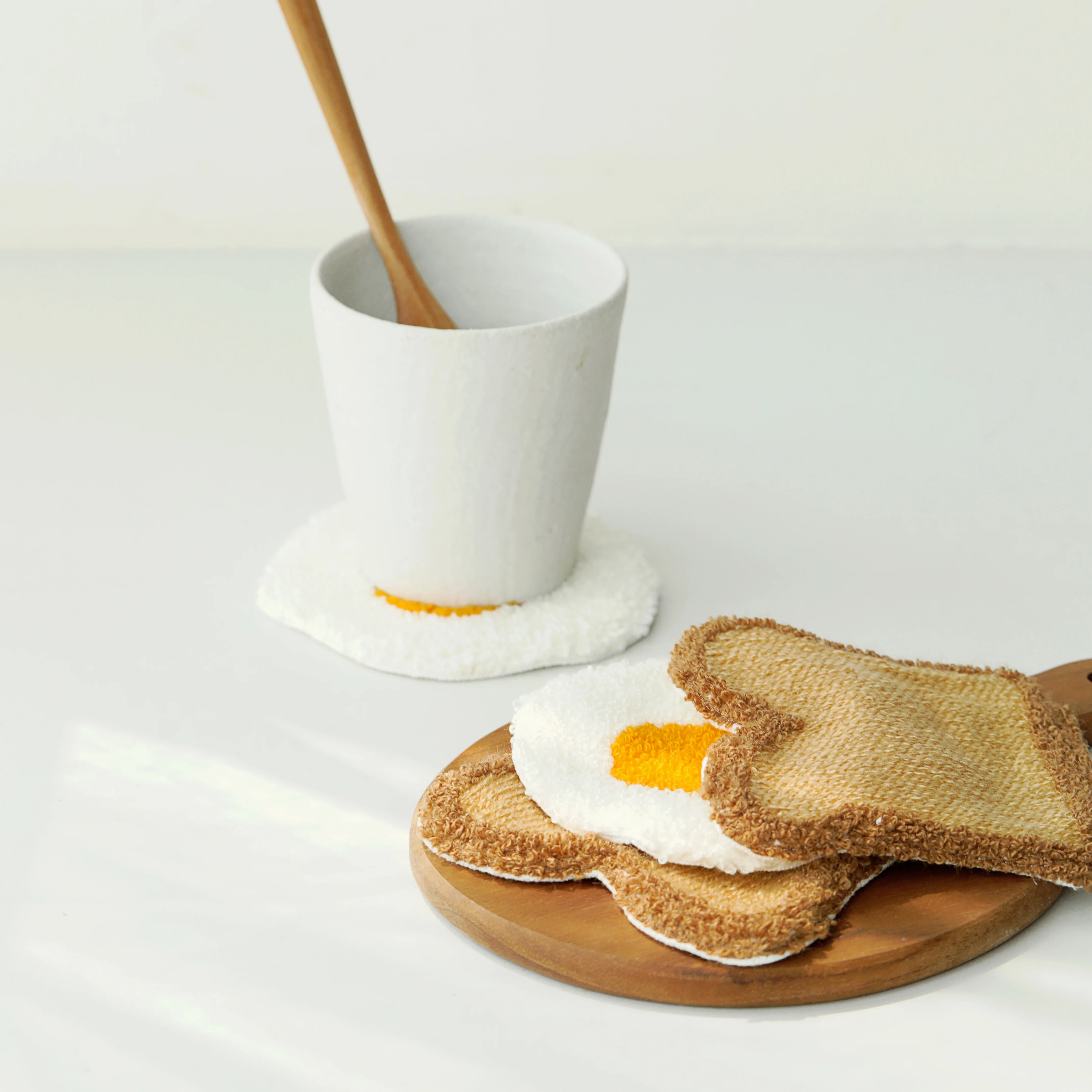 

Korean Placemat Coaster Drink Cloth Mat Coffee Cup Table Pad Tea Bowl Mats Lovely Breakfast Egg Bread Home Dining Room Decor