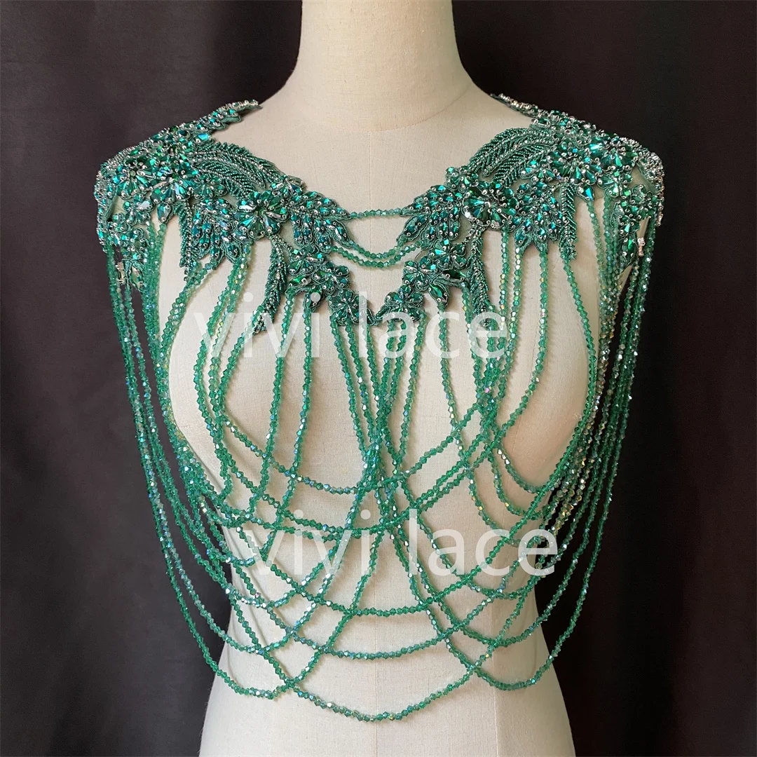 

Green Stock Wedding Best Top Quality Fringe Crystal Beads Neck Lace For Sawing Bridal Dress /Fashion Designer