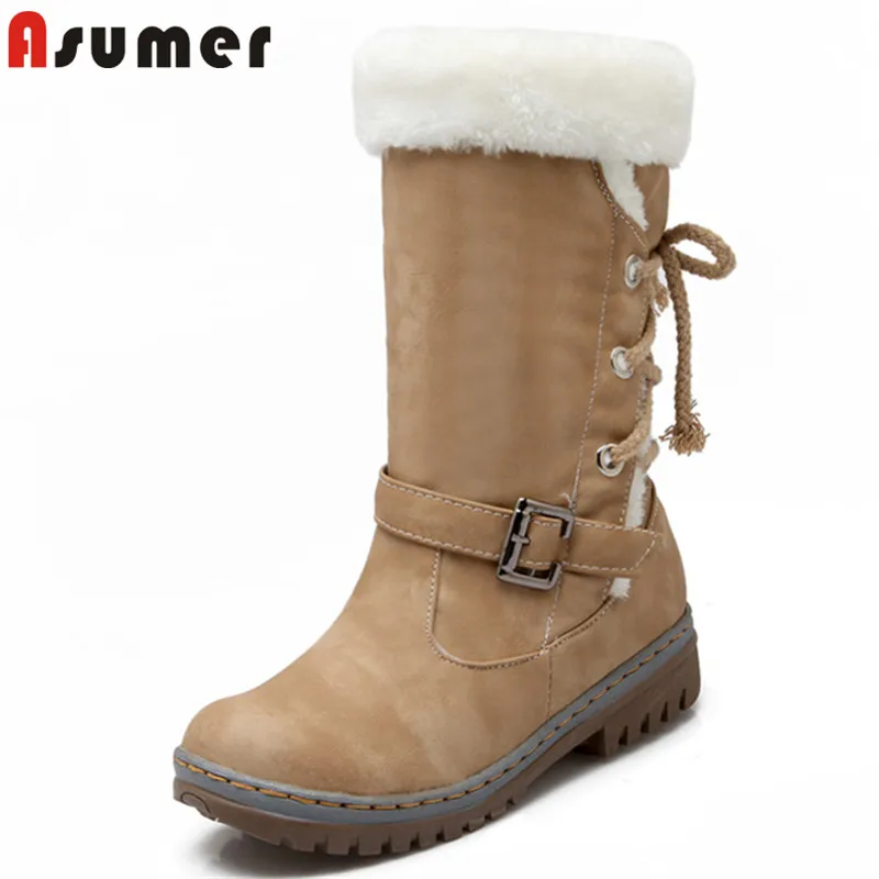 ASUMER/; Лидер продаж; большие размеры 46; зимние ботинки; Женская удобная повседневная обувь с круглым носком на толстом меху; Теплые ботильоны для женщин