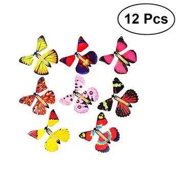 

12pcs Magic Butterfly Flying in the Book Fairy Rubber Band Powered Wind Up Butterfly Toy Great Surprise Gift (Random Color)