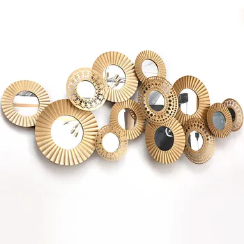 

European style Wrought Iron Wall Hanging Decorative Mirror Crafts Ornaments Home Wall Sofa Background Metal Mural Decoration Art