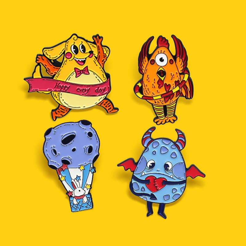 かわいいウサギの犬 鶏のキャラクター ヴァンパイアモンスター 毎日のアニマルエナメルのピン ラペルバッジ 子供のためのジュエリーギフト ブローチ Aliexpress
