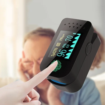 

Finger clip pulse oximeter measuring heart rate monitoring sleep oxygen saturation detector