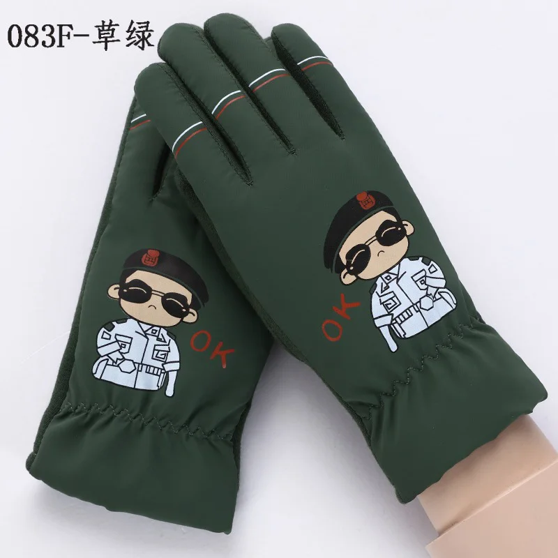 Детские перчатки 8-14 лет модные повседневные теплые ветронепроницаемые перчатки с принтом зимние теплые лыжные перчатки из бархата D57D - Цвет: F Green