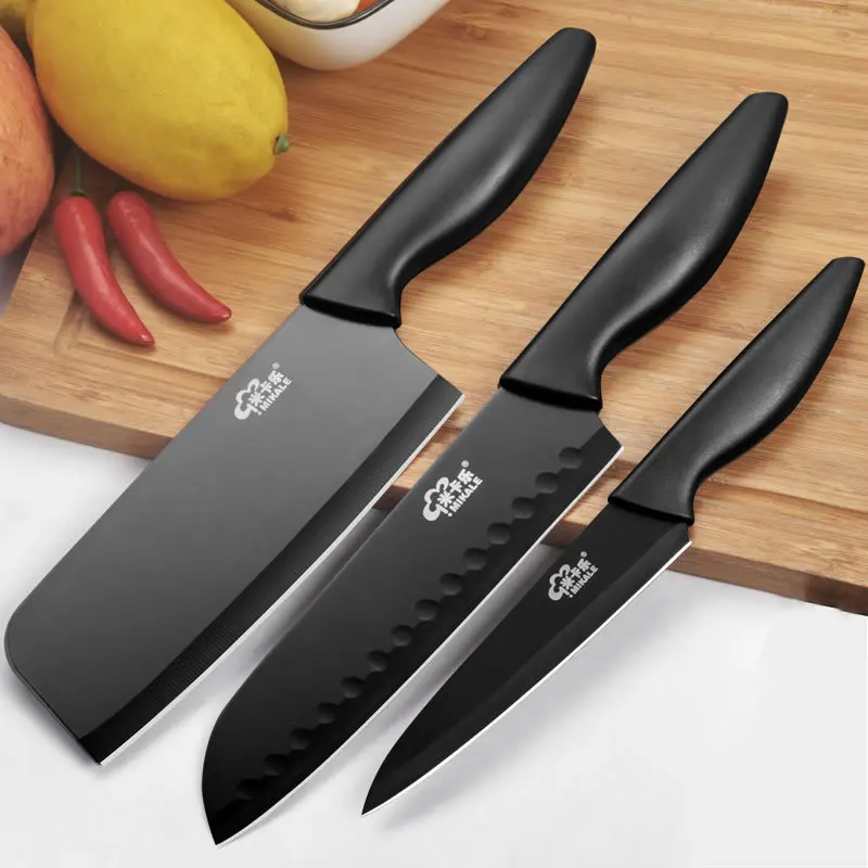 Black Stainless Steel Kitchen Knife Sets 4cr13mov Non Stick Blade Chef