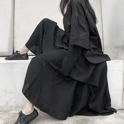 New Product original design dark woman irregular hem heavy industry pleated medium-length skirt | Женская одежда