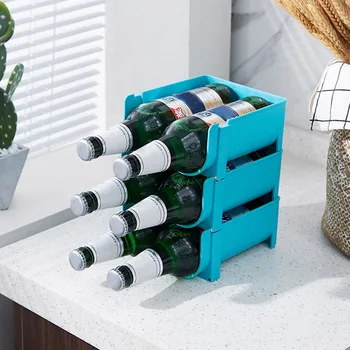 

Free-Standing Plastic Water Bottle Wine Rack Storage Organizer Stackable Rack for Kitchen Countertops Pantry Fridge TUE8