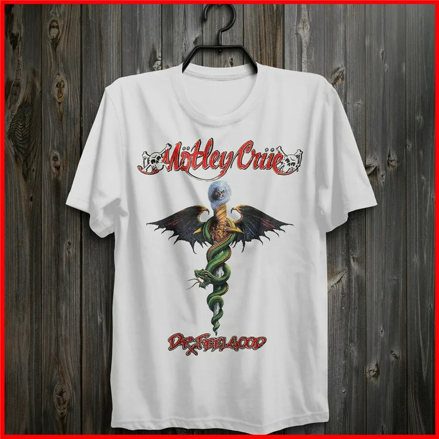 С надписью Mötley Crüe футболка DR. FEELGOOD'89 футболка Винтаж полный Размеры Ограниченная серия для высоких мужчин футболка