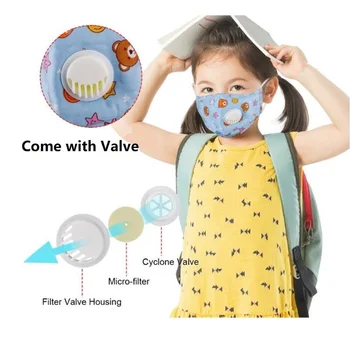 

5Pcs 2-10 Years Old PM2.5 Children Mouth Mask Respiratory Valved Cartoon Thicken Smog Mask Warm Dust Mask
