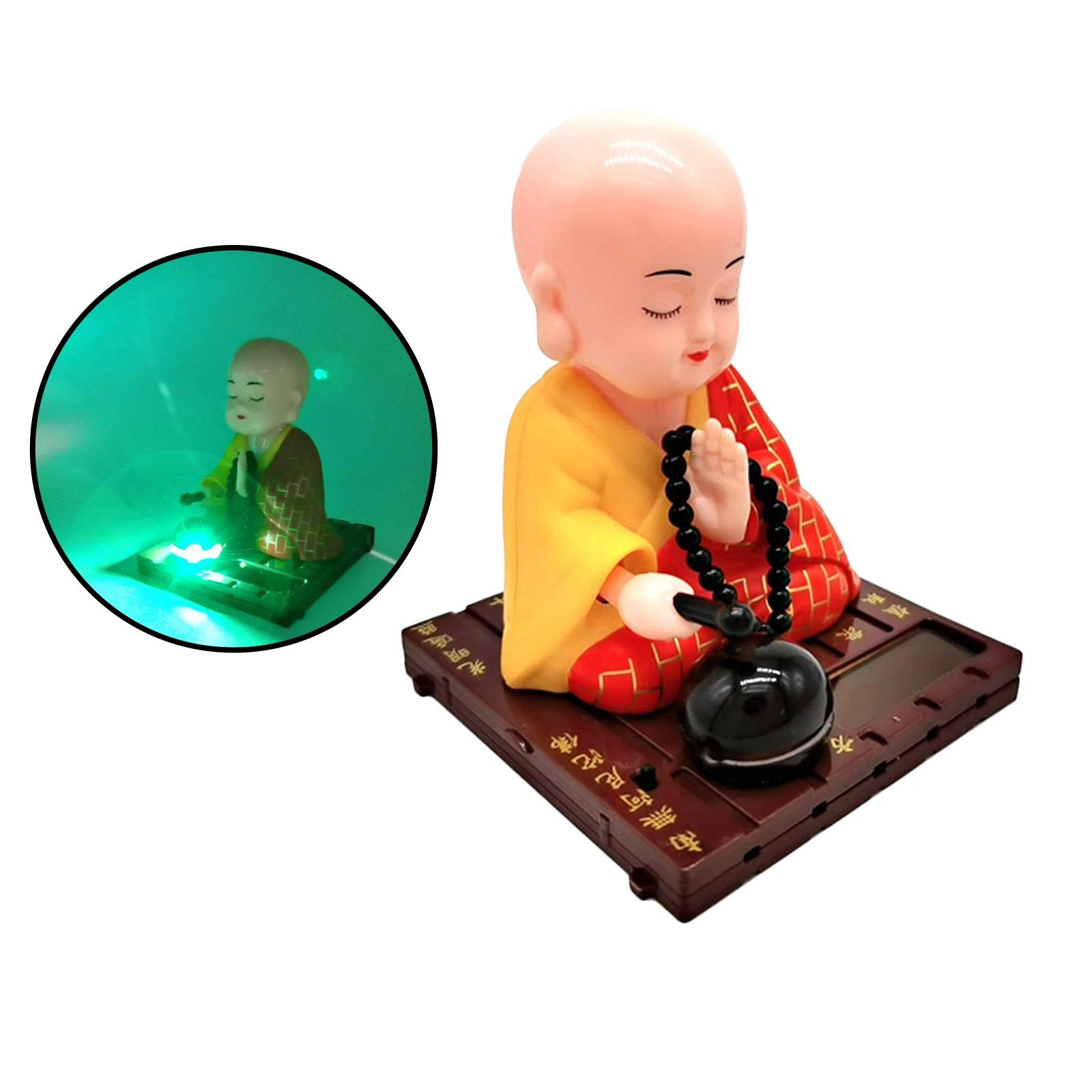 Solar Power Dancing Toy Buddhist Monk Nodding Head Toy Car Decoration Yellow
