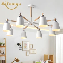 Современная Минималистичная гостиная деревянная люстра Скандинавская спальня люстра из цельной древесины из дерева и кованного железа светодиодный Люстра