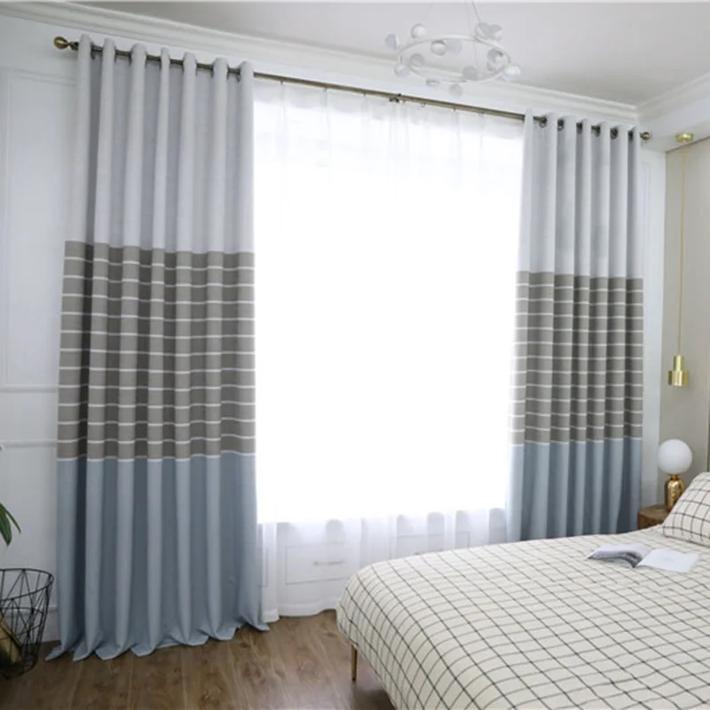 

Modern Simple Linen Yarn-dyed Fabric with High Shading Curtains for Living Dining Room Bedroom.