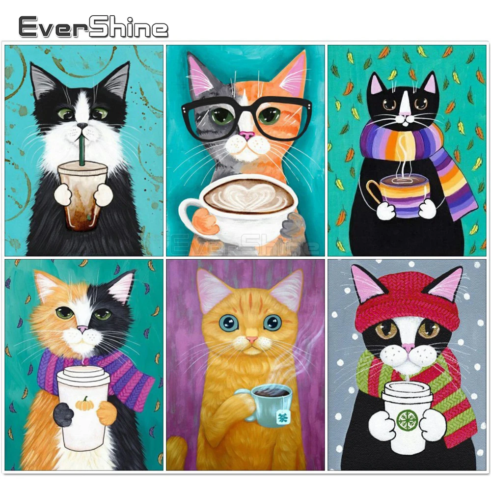 Evershine DIY Diamond Embroidery Cat Diamond Painting Full Square Rhinestones Cartoon Animals Diamond Mosaic Home Decoration