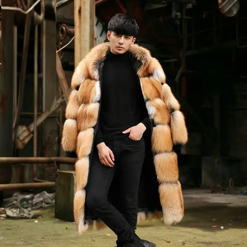 red fox fur coat with hood