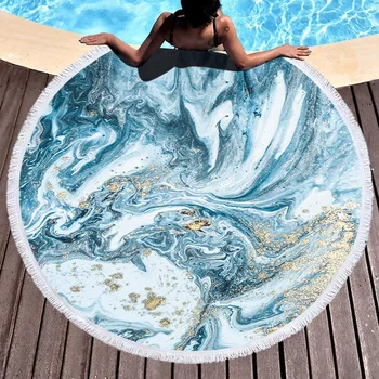 

150CM Diameter Round Beach Towel for Adult Quicksand Pattern Microfiber Shower Bath Towel Mat Travel Blanket Swimming Cover