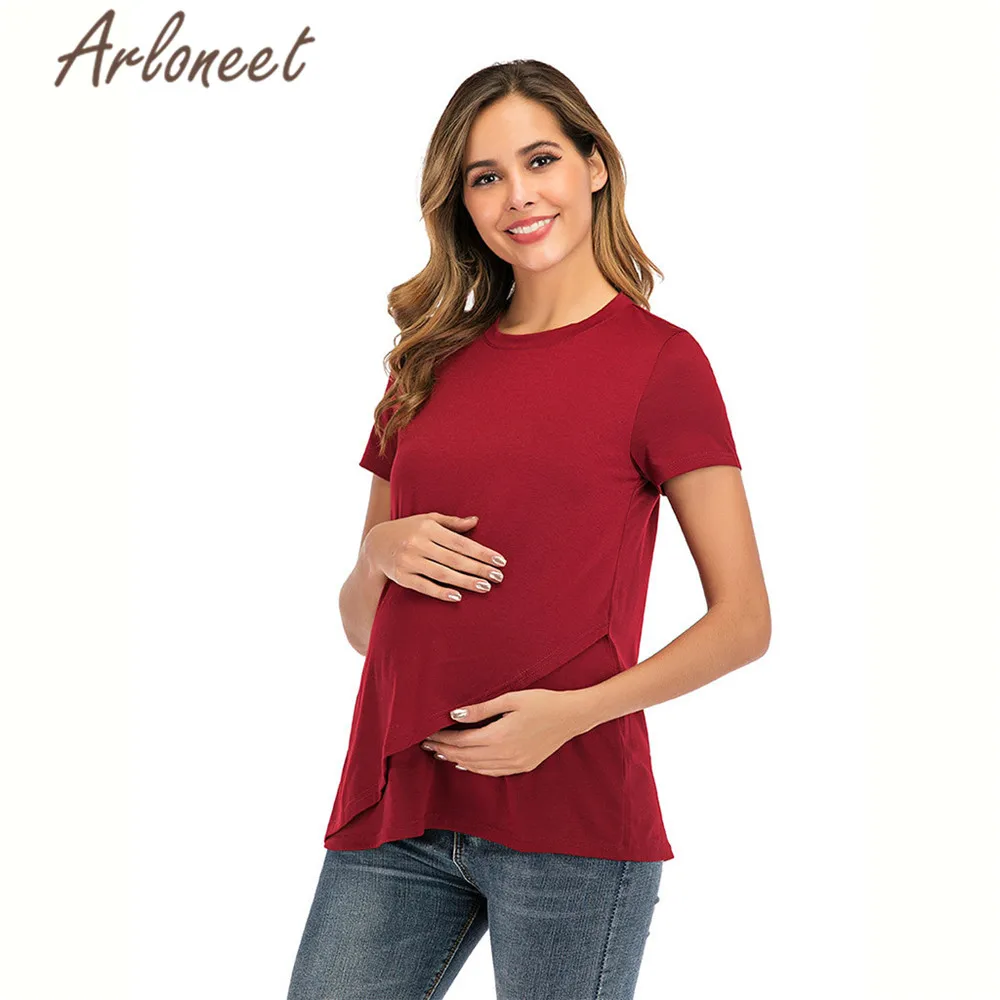 Одежда arloneet, женская блузка для беременных, короткий рукав, футболка для кормящих, черная блузка для грудного вскармливания, женская повседневная одежда для беременных