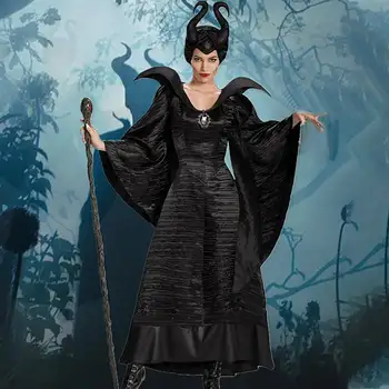 

Sleeping Beauty Maleficent Costume Evil Witch Black Gown Party Fancy Dress Halloween Carnival Women Dark Queen Cosplay Outfit
