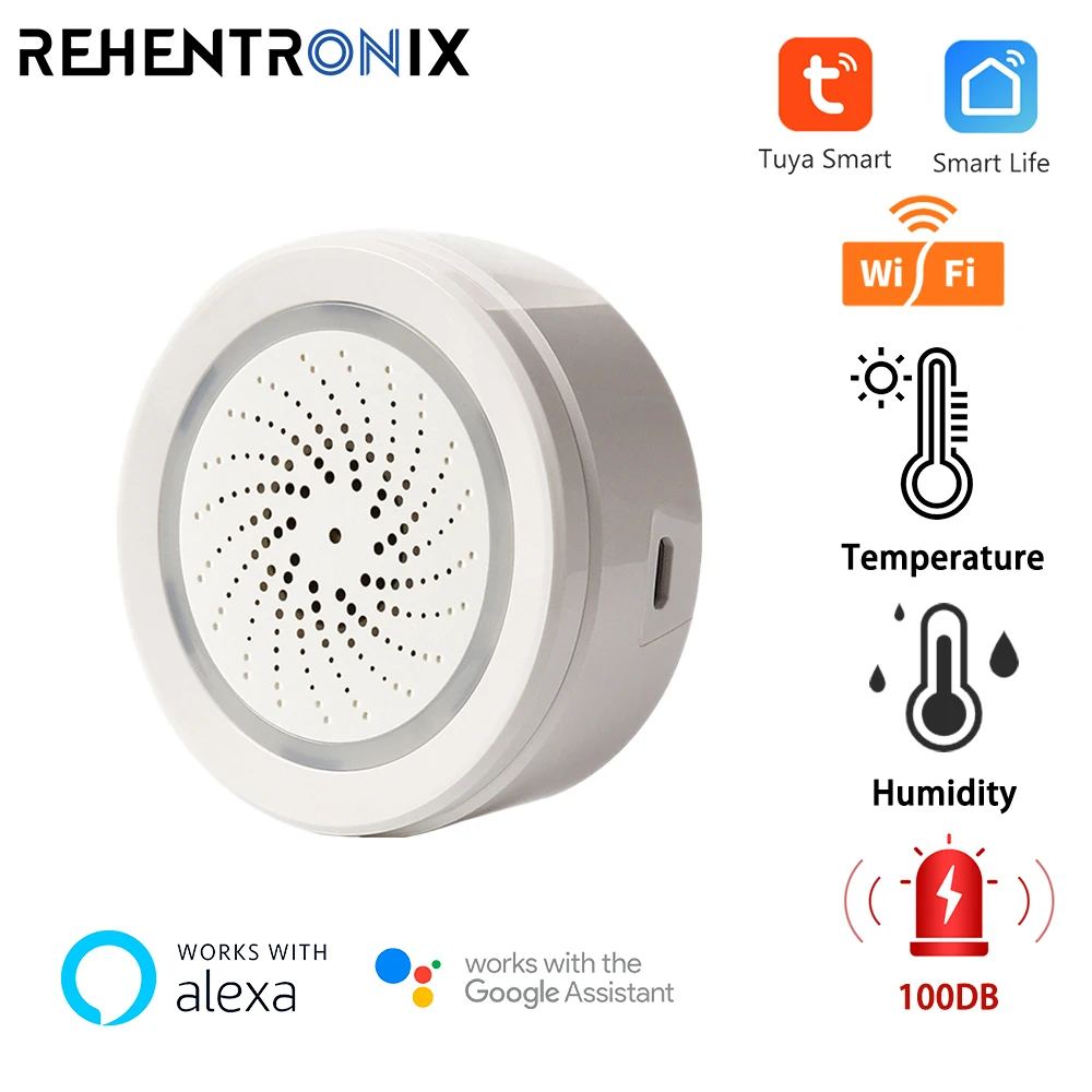 100DB Tuya WiFi смарт-сирена с температуры и влажности Сенсор умная система охранной
