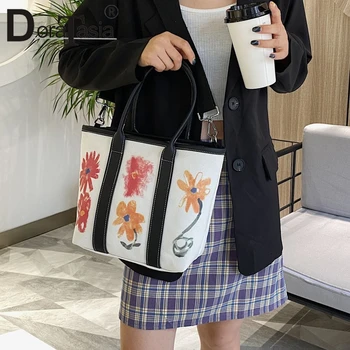 

DORATASIA New Fashion Flowers Printed Canvas Handbags Leisure The Large Capacity Shoulder Bags Soft Casual Tote Bags Women