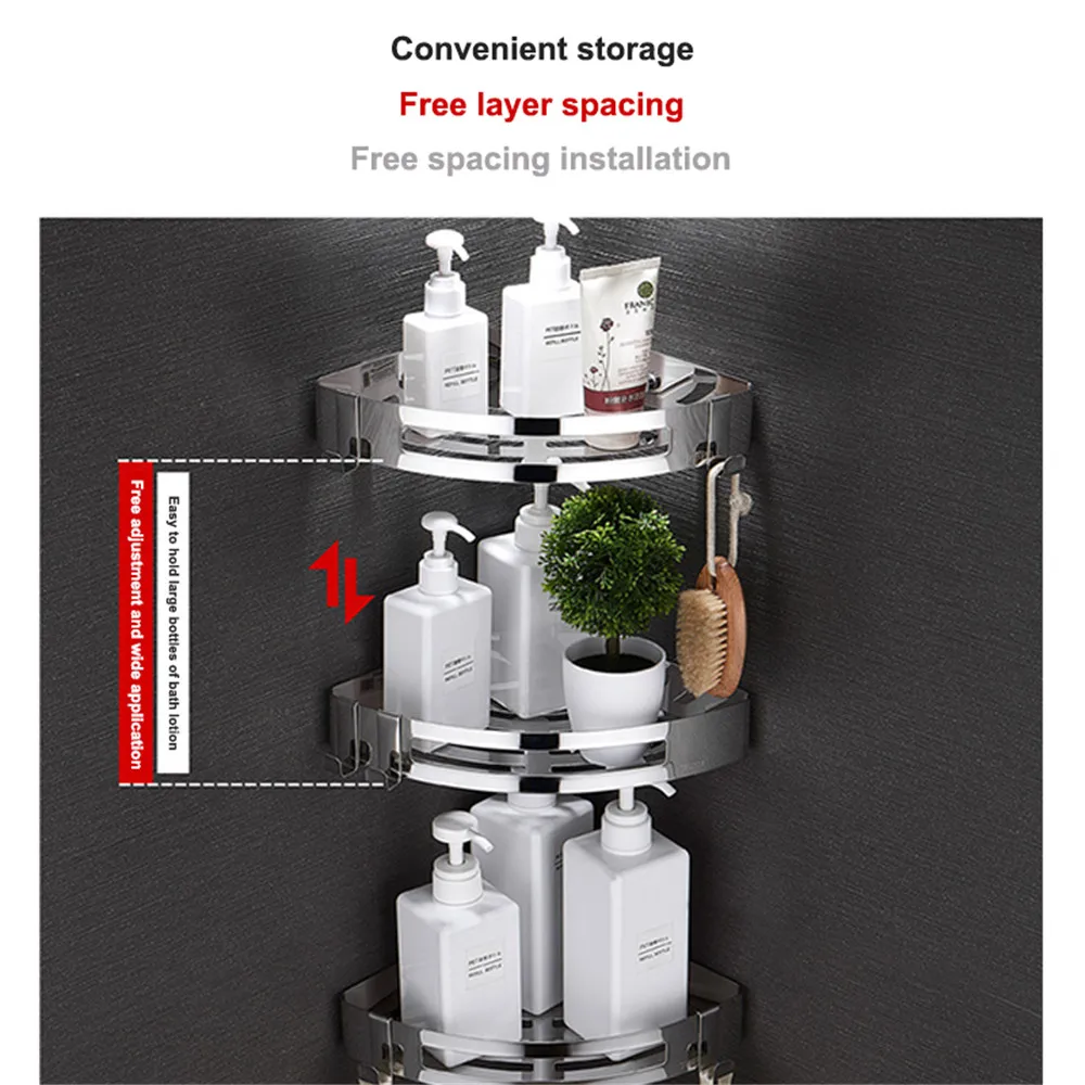 Аксессуары для ванной комнаты, настенная полка на присоске, настенная полка из нержавеющей стали для хранения, угловая полка для кухни, одноярусная, без пробивного крючка