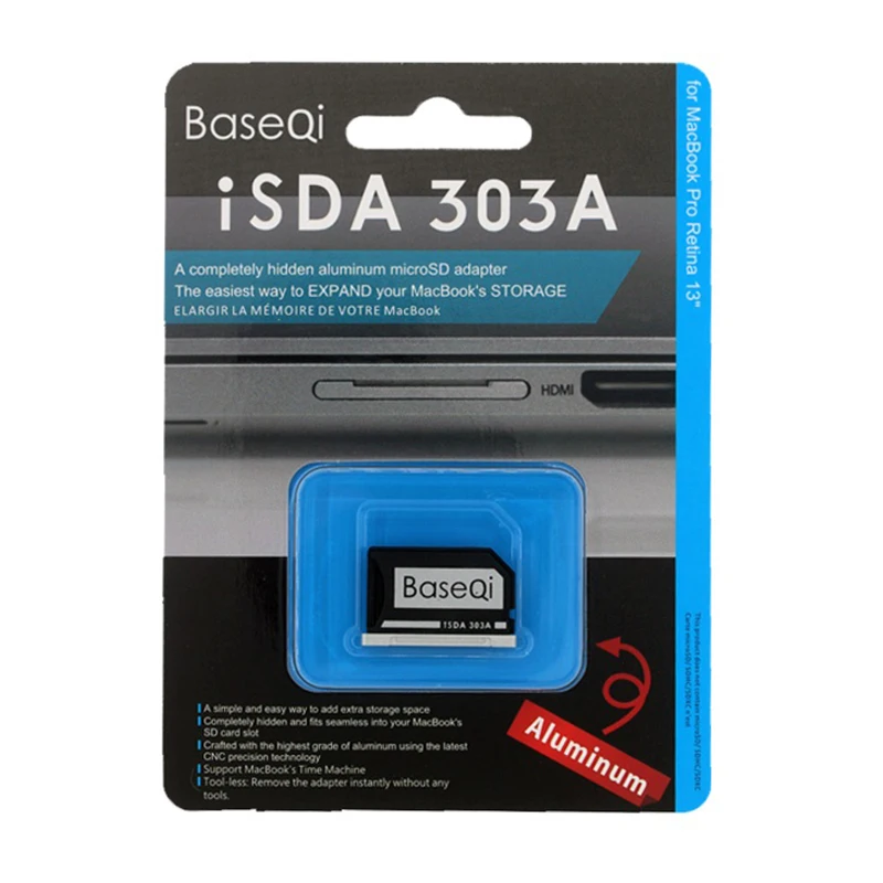 Baseqi Macbook 303a Alumínio Stealth Drive Micro sd tf Adaptador de Cartão Leitor de Cartão sd para Macbook Pro Retina 13 Polegada