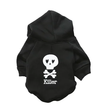 

New Pet Clothes Halloween Fleece Black Skull Pet Hooded Shirt Multicolor Killer Cat Dog Vest Pets Coat Dog T Shirt
