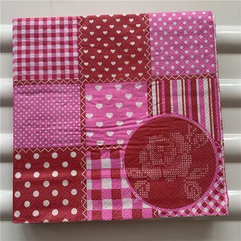 

Decor dinner napkin paper tissue red pink print strip dot lattice heart handkerchief decoupage wedding serviette birthday party