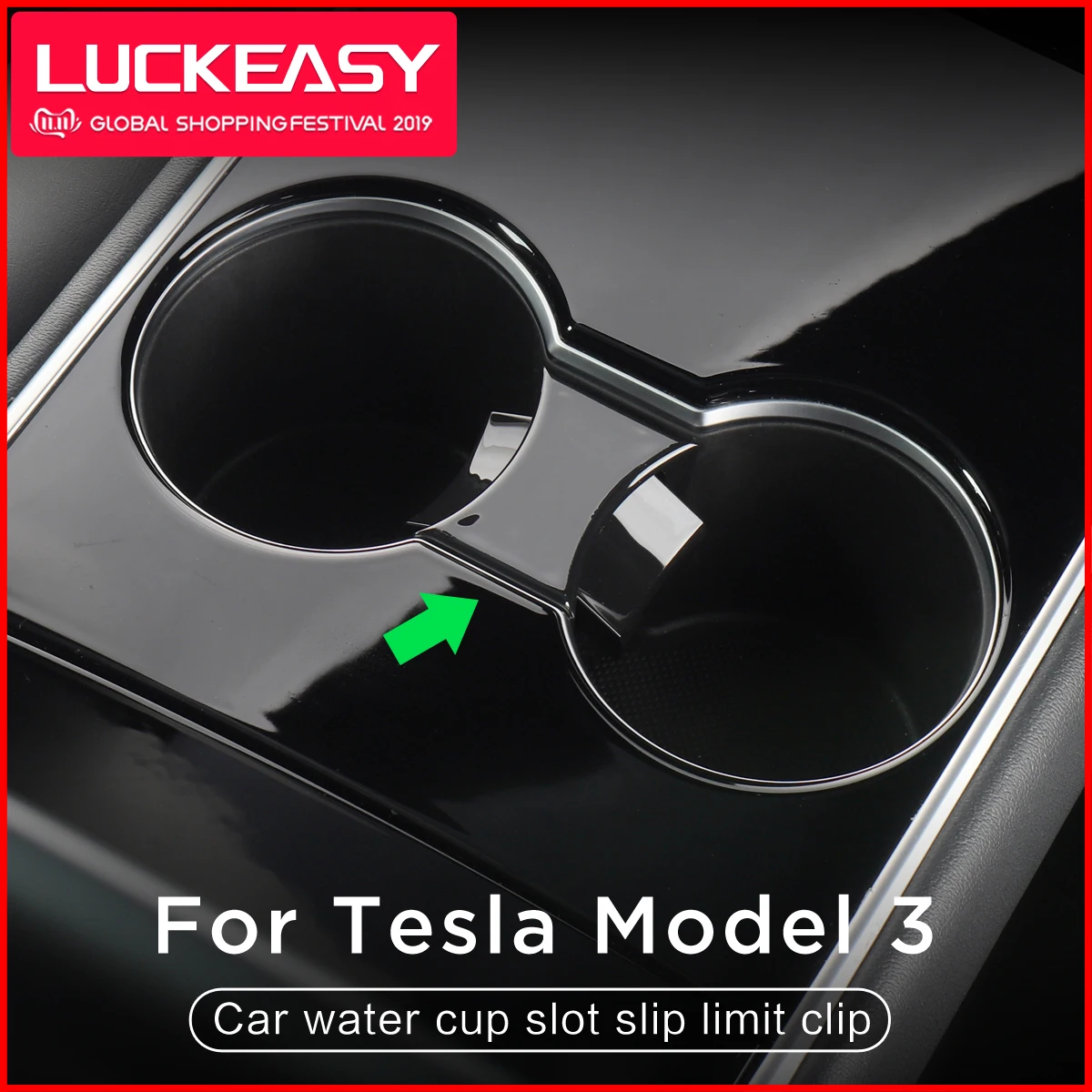Cena LUCKEASY car water cup slot slip limit klip dla Tesla model 3 2017 2019 ABS uchwyt na kubek samochodowy ogranicznik