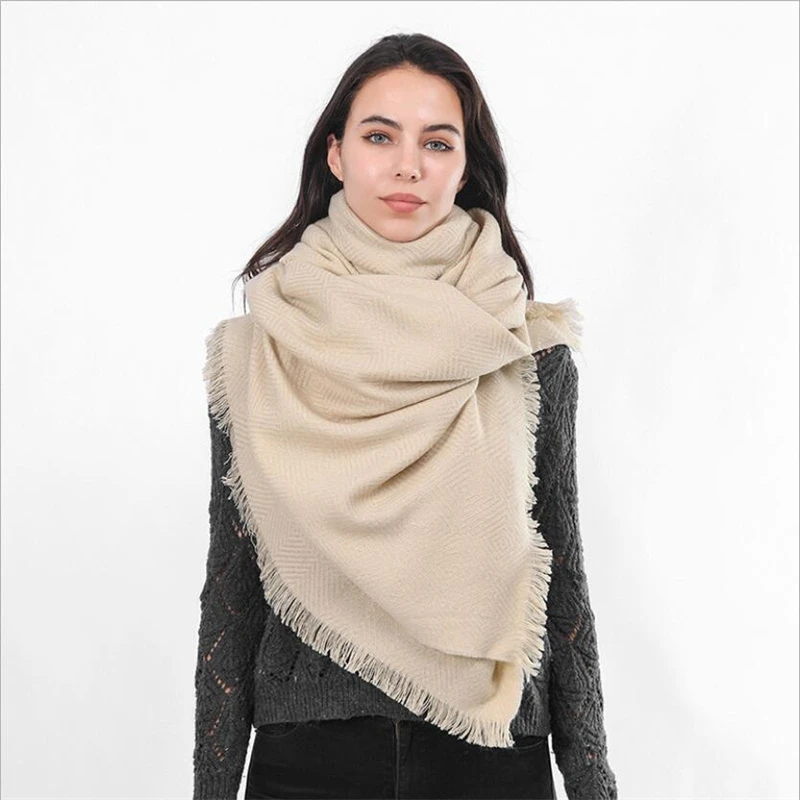 Bufanda de Invierno para mujer, Foulard de Pashmina cálida en Zigzag con Bufanda gruesa y suave, chal de borla grande, estola larga|Bufandas de mujer| AliExpress