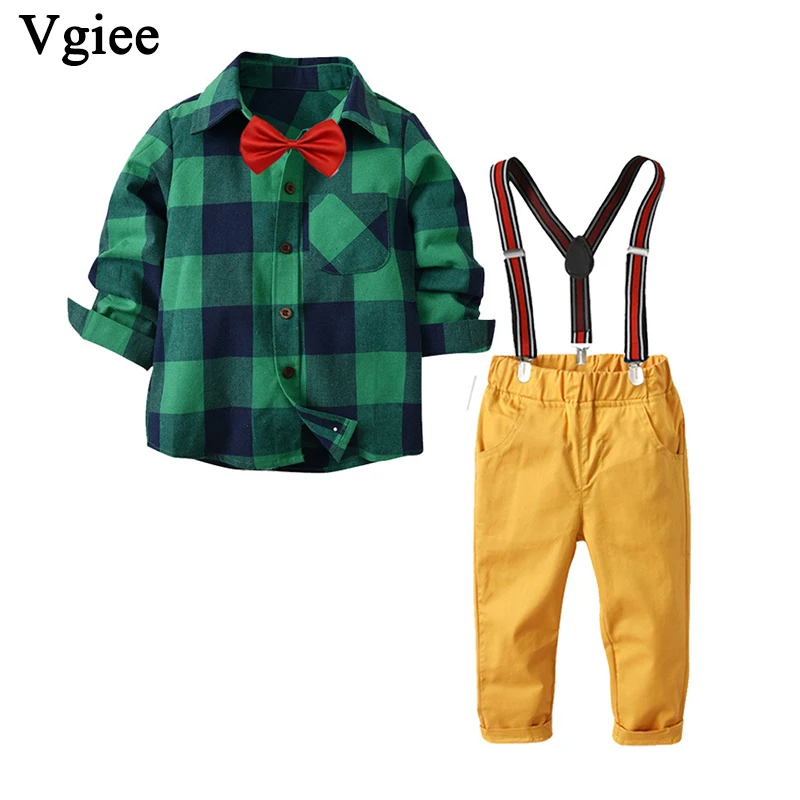 

Vgiee Kids Clothes Boys Fall Children Set Plaid Full Turn-down Collar Cotton Boy Clothing Wedding Birthday Party CC738