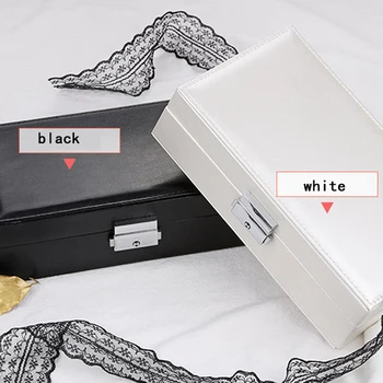 

Portable Jewelry Storage Box Travel Leather Earrings Rings Bin Simple Black White Necklaces Organizer Home Storage Organization