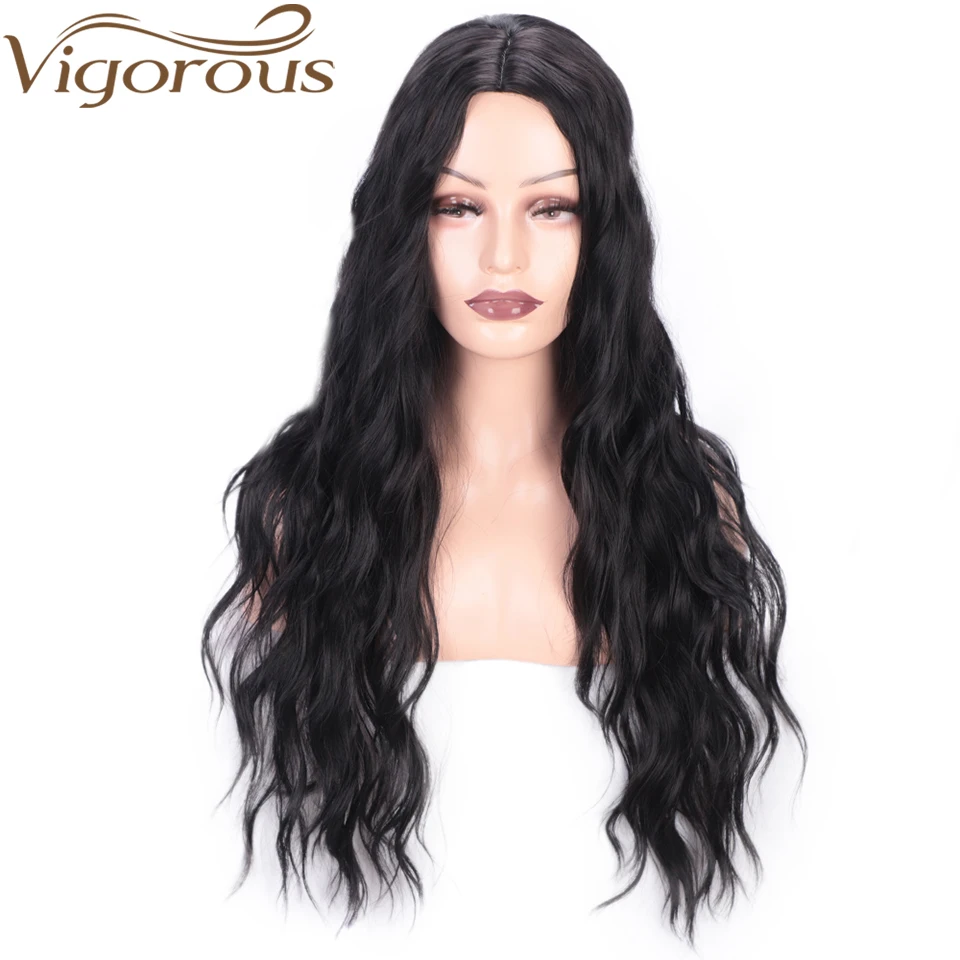 

Vigorous Synthetic Wig Long Wavy Black Wig for Women 20inch Brown Blonde Wigs Natural Middle Part Daily Heat Resistant Fiber